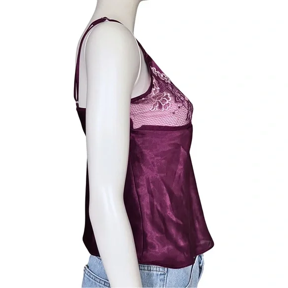 Vintage Y2K Maroon Purple Satin Cami Going Out Top Lace Small Fairycore Lingerie - Picture 5 of 9